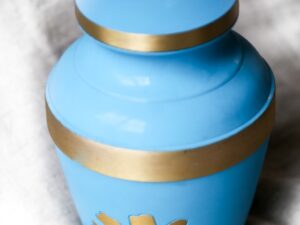 Blue wih Gold Paw Print Pet urn