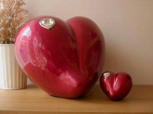A1000 LoveHeart Standard Adult Urn Pearl Red & Pol Silver w/crystal