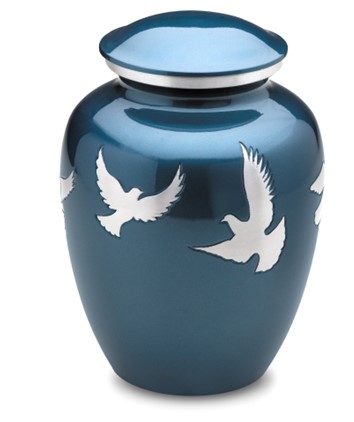 A572 Divine Flying Doves Adult Urn Blue & Bru Pewter 3.5ltr
