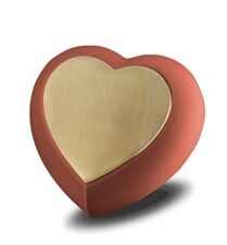 H587 Drop Heart Keepsake Urn Terracotta & Bru Gold