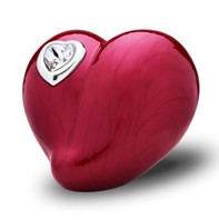 K1000 LoveHeart Keepsake Urn Pearl Red & Pol Silver w/Crystal