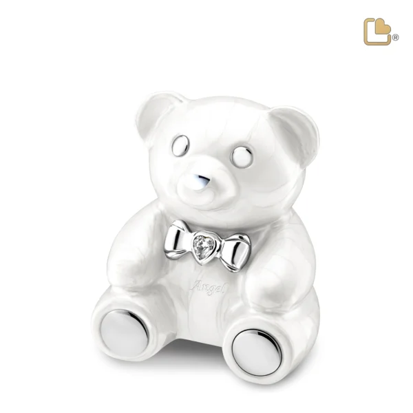 M1012 CuddleBear Child Urn Pearl White & Pol Silver with Crystal 0.42ltr